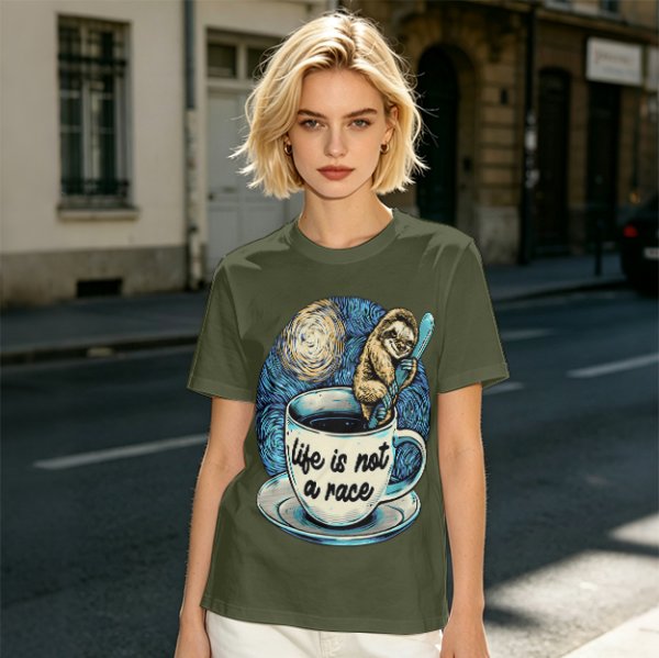 Life Is Not A Race Sloth Coffee Starry Night T-Shirt