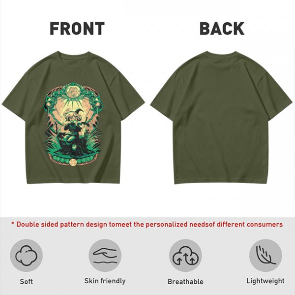 Olive Green T-Shirt With Fantasy Warrior Graphic Print