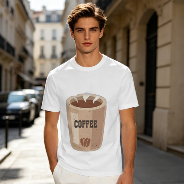 Olive Green T-Shirt With Coffee Cup Graphic Print