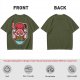 Olive t-shirt with cute kitsune fox eating ramen graphic