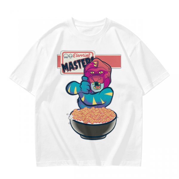 Olive T-Shirt With Cartoon Monster Cereal Bowl Graphic And Eternal Masters Text