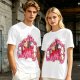 Olive green t-shirt with cute cats and love hearts graphic