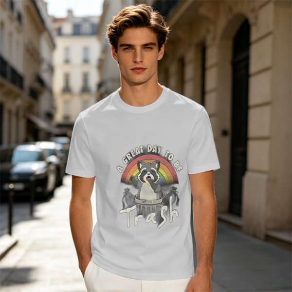 Olive Graphic T-Shirt With Raccoon Rainbow 'A Great Day To Be Trash' Print