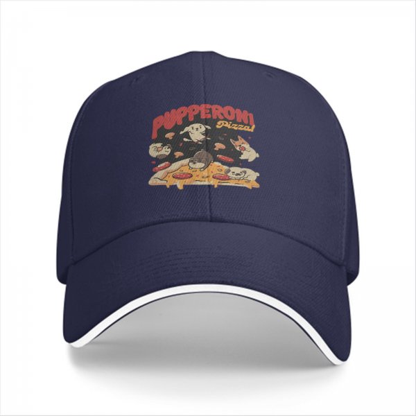 Black Baseball Cap With Pupperoni Pizza Cute Dog Graphic Print