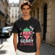 Olive graphic t-shirt with crying strawberry and 'berry stressed' text