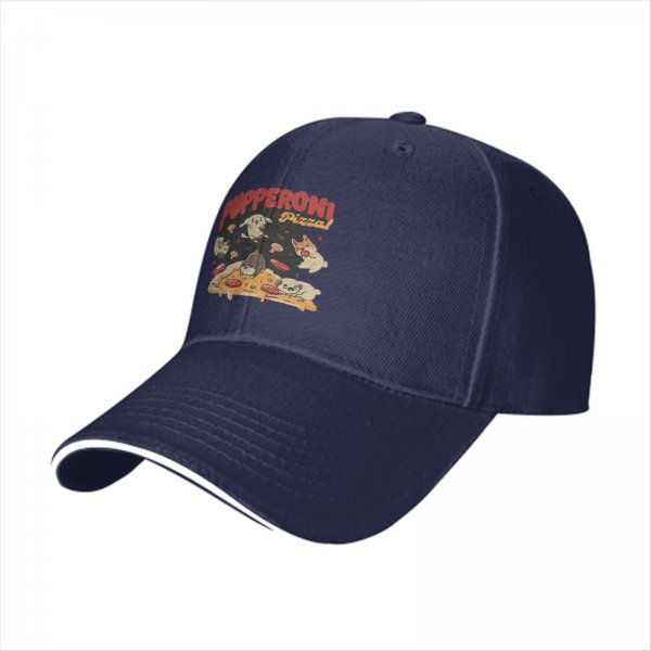 Black Baseball Cap With Pupperoni Pizza Cute Dog Graphic Print