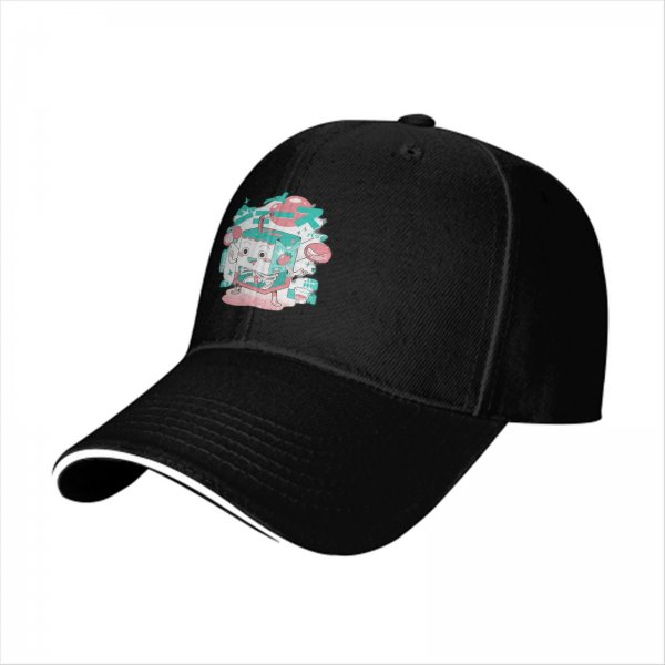 Black Baseball Cap with Cute Cartoon Juice Box Character Print