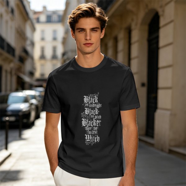 Olive Green T-Shirt with Gothic Witch Themed Text Print