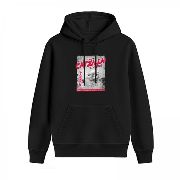 Black hoodie with catzilla graphic print