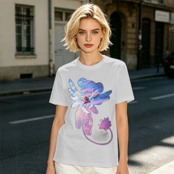Olive T-Shirt With Whimsical Winged Creature Art Print