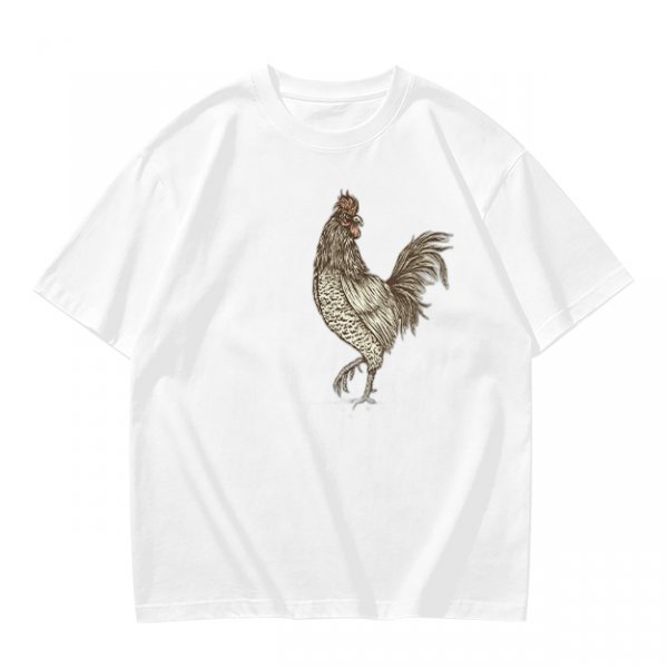 Olive Green T-Shirt With Vintage Rooster Graphic Print