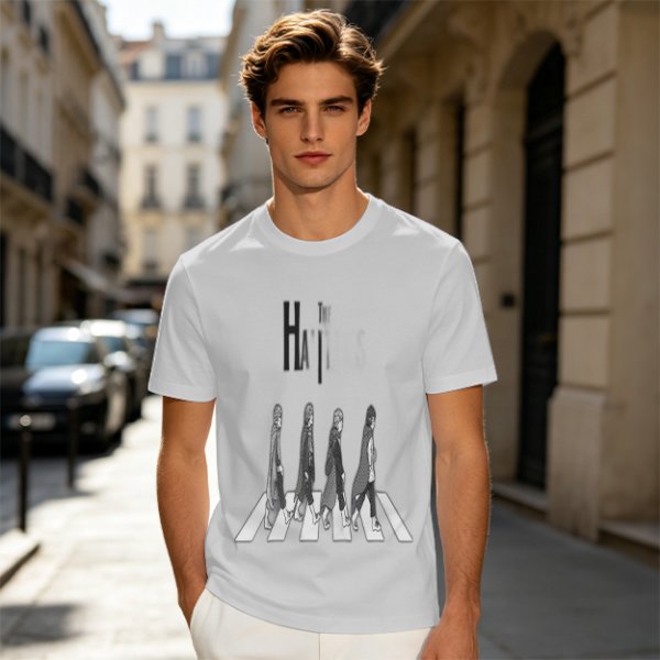 Olive T-Shirt With Anime Characters Crossing Crosswalk Print