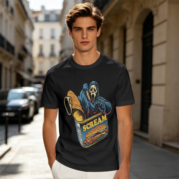 Olive T-Shirt With Ghostface In Scream Can Burger Artwork