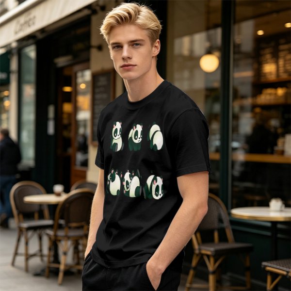 Olive T-Shirt With Cute Rolling Panda Graphic Prints