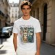 Olive T-Shirt With Grumpy Tabby Cat And Retro Cell Phone Print