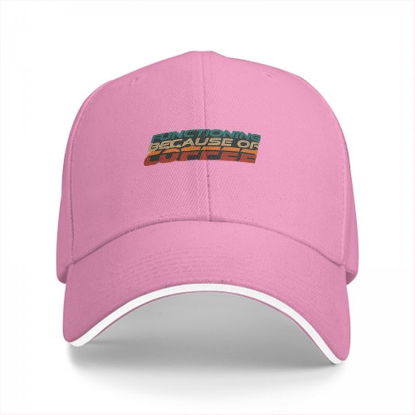 Black Baseball Cap With 'Functioning Because Of Coffee' Retro Text