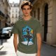 Olive T-Shirt With Fantasy Martial Artist Silhouette Graphic