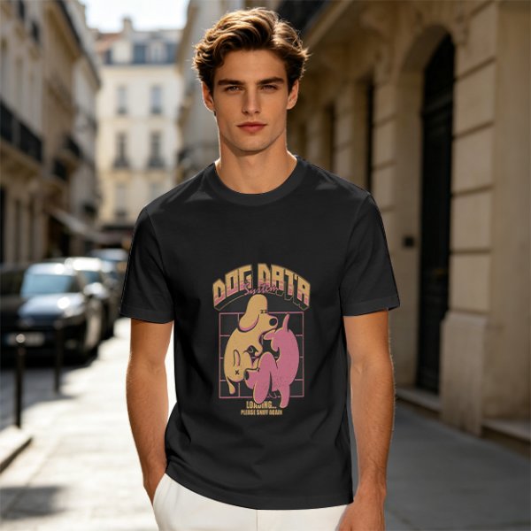 Olive green graphic t-shirt with dog data system print