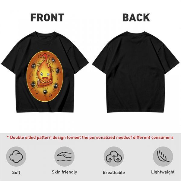 Olive T-Shirt Featuring Calcifer and Soot Sprites Artwork