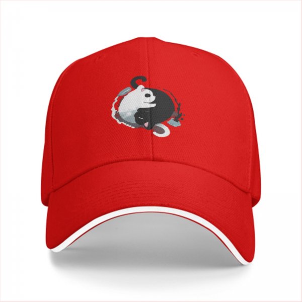 Black Baseball Cap With Yin Yang Cats Graphic Design