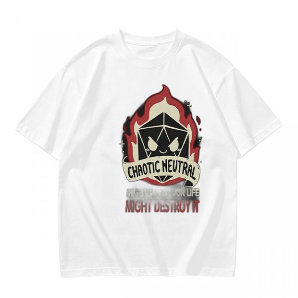Chaotic Neutral D20 Fire Graphic T-Shirt For Tabletop RPG Fans