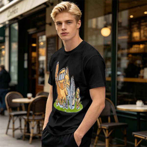 Olive T-Shirt With Whimsical Forest Creature Artwork Print