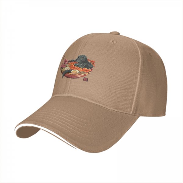 Black Baseball Cap with Godzilla Ramen Bowl Graphic Print