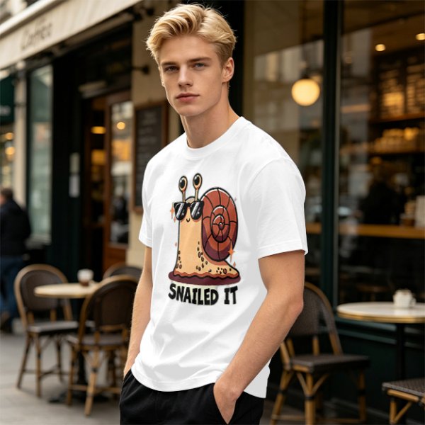 Olive T-Shirt With Cool Snail Wearing Sunglasses 'Snailed It' Print