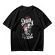 Olive graphic t-shirt with 'I Am Deadly Serious' and unicorn grim reaper art