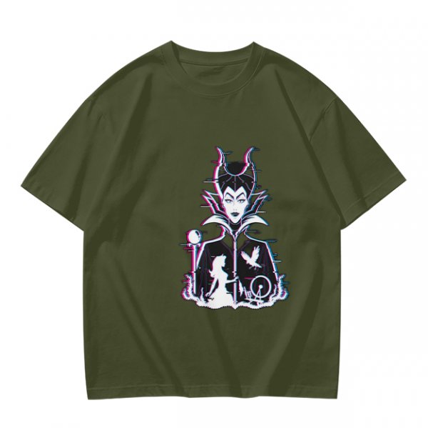 Olive T-shirt with Maleficent Glitch Art Print