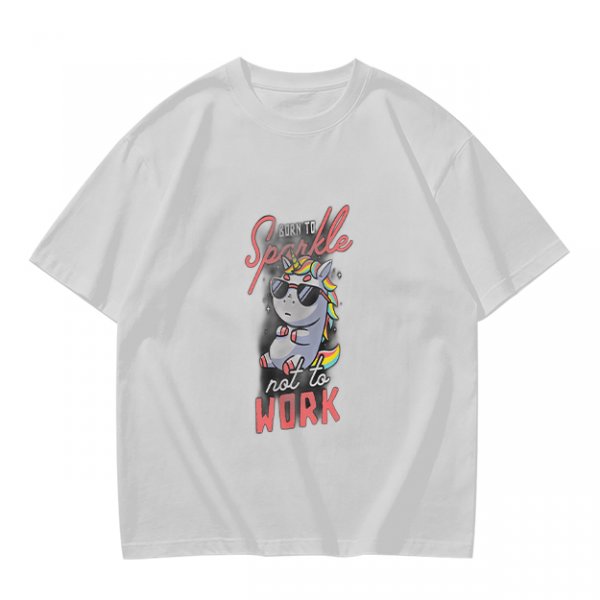 Olive t-shirt with cool unicorn graphic and 'Born to Sparkle not to Work' text