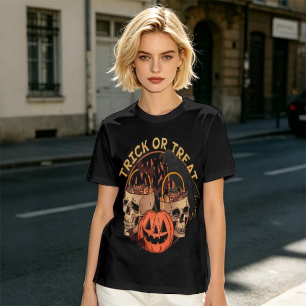 Olive Halloween Trick or Treat Skull Jack-o'-lantern Graphic T-Shirt