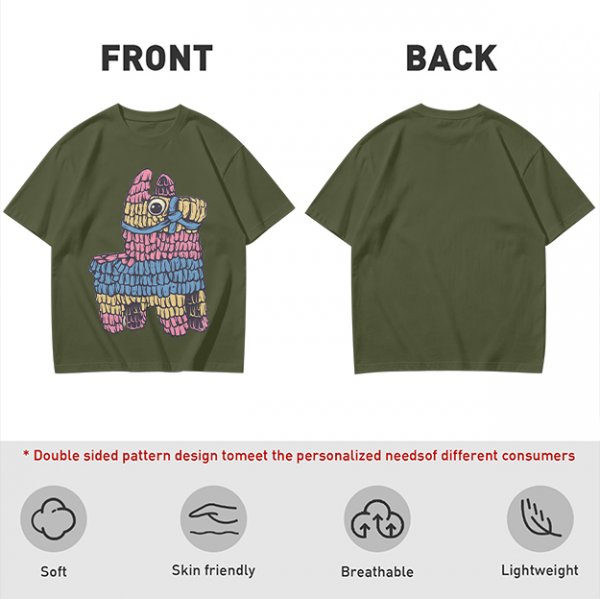 Olive T-Shirt With Colorful Donkey Pinata Graphic Print