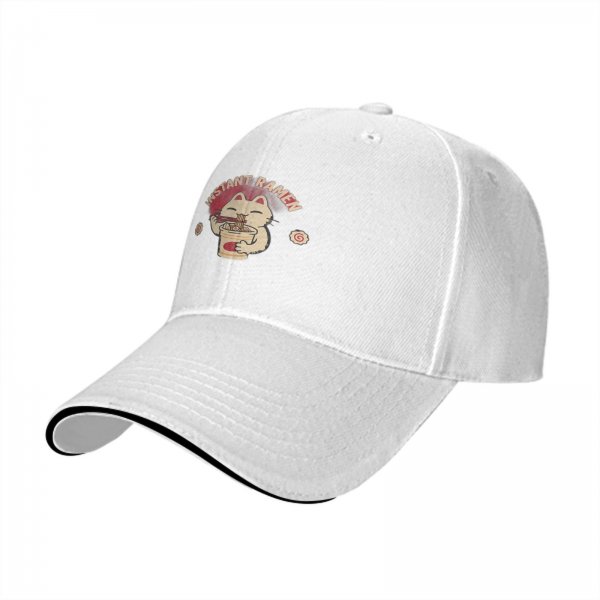 Black Baseball Cap With Cute Cat Eating Instant Ramen Graphic