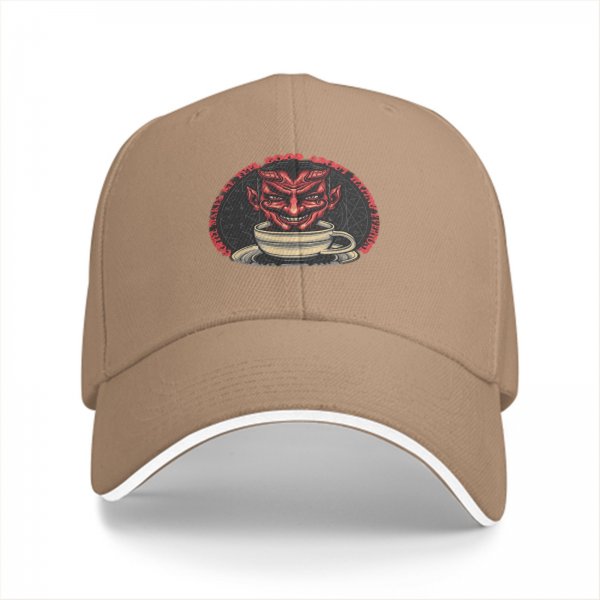 Black Baseball Cap With Devil In Coffee Cup Graphic