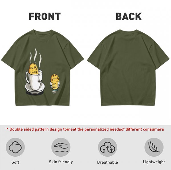 Olive T-Shirt With Funny Cookie In Coffee Cup Print