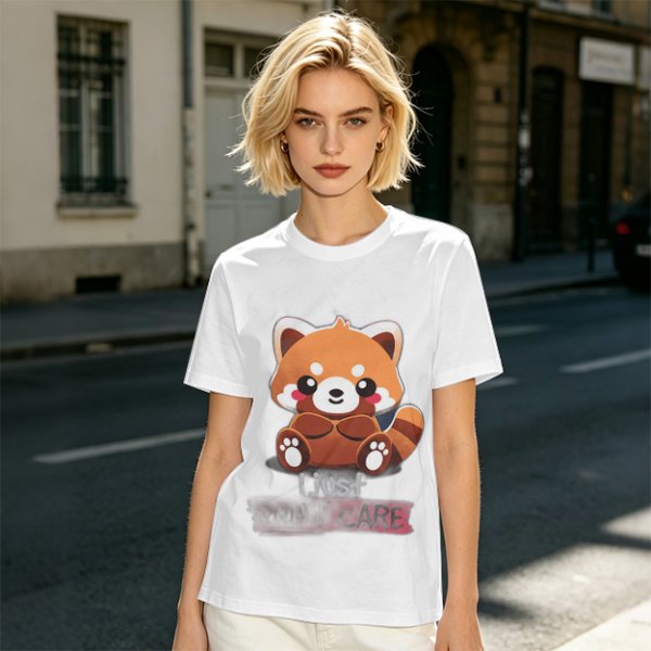 Olive T-Shirt with Cute Red Panda and I Just Don't Care Print