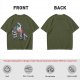 Olive T-shirt with T-Rex in Christmas sweater decorating a tree