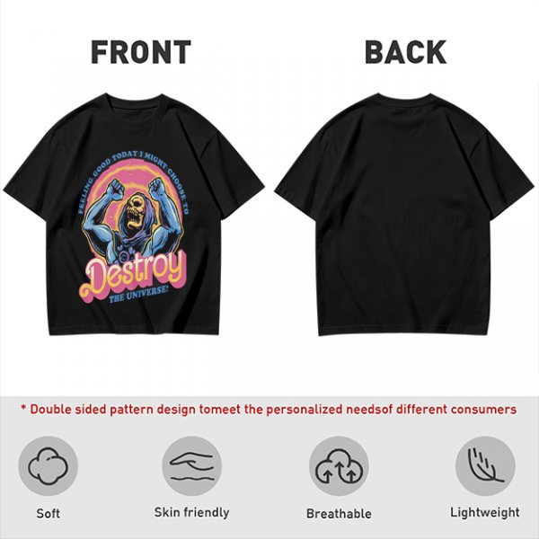 Olive t-shirt with Skeletor 'Feeling Good Today I Might Choose To Destroy The Universe' print