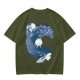 Olive T-Shirt With Two Facing Fantasy Figures And Orb Art Print