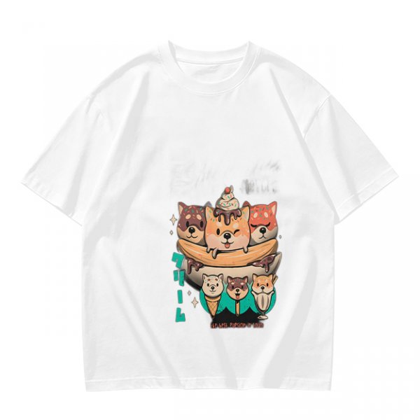Olive green t-shirt with cute shiba inu ice cream graphic