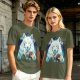 Olive T-Shirt With White Wolf And Howling Wolf Moon Graphic