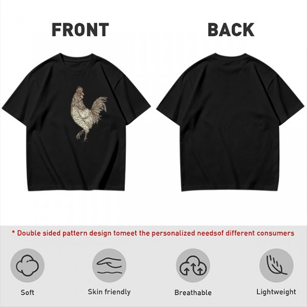 Olive Green T-Shirt With Vintage Rooster Graphic Print