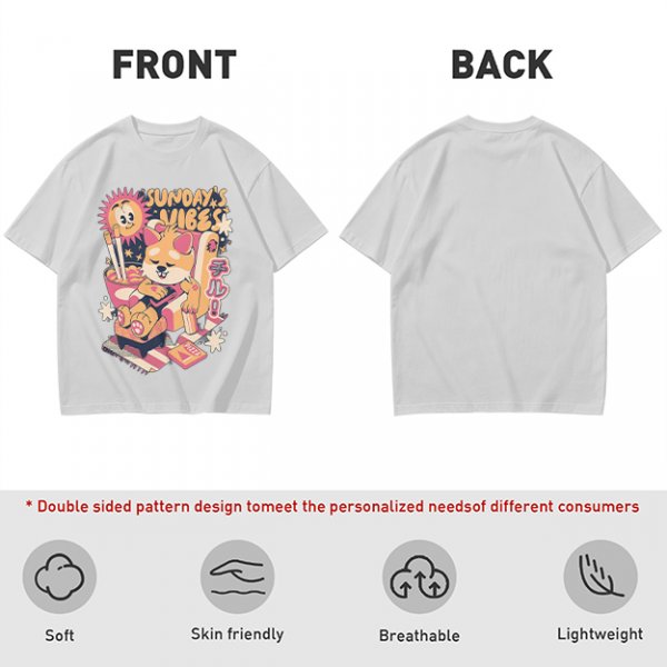Olive t-shirt with Sunday's Vibes Shiba Inu relaxing graphic