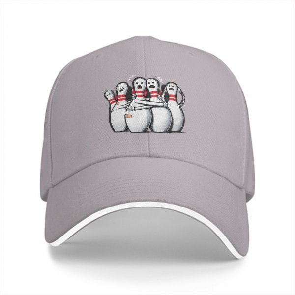 Black Baseball Cap With Scared Bowling Pins Graphic