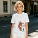 Olive T-Shirt With Cute White Cat Hugging Anatomical Heart Print