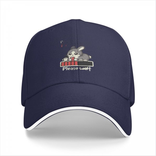 Black Baseball Cap With Cute Bunny Please Wait Loading Graphic