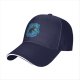 Black Baseball Cap With Playful Black Cat On Blue Abstract Background