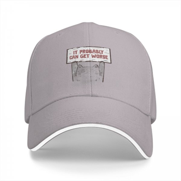 Black baseball cap with 'It Probably Can Get Worse' graphic print