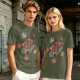 Olive green t-shirt with ramen planet space graphic print